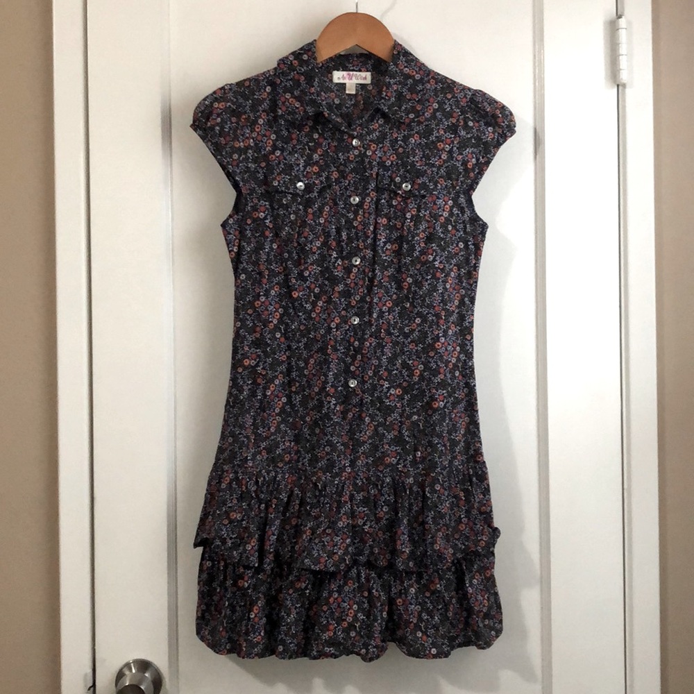 Vintage Navy Floral Ruffle Hem Dress
